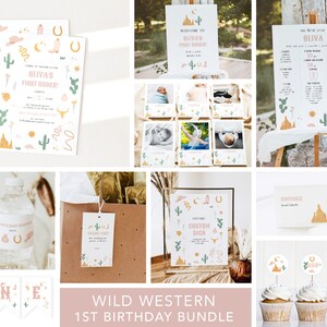 Wild Western Birthday Bundle, Western Invitation 1st Birthday, Instant Download, Templett, 0011-BBG