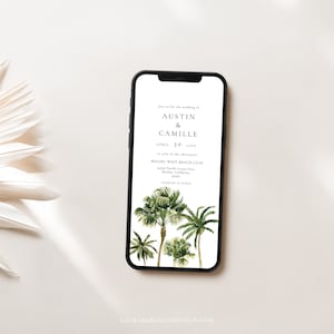 Palm Wedding Evite, Palm Tree Invite, Beach Invite, Tropical Wedding, Templett, Digital Download, 0014-EP1