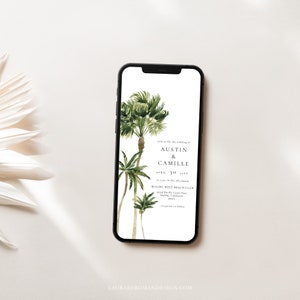 Palm Wedding Evite, Palm Tree Invite, Beach Invite, Tropical Wedding, Evite, Templett, Digital Download, 0014-EP2