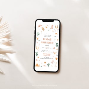 Wild Western First Rodeo Birthday Evite, Western, First Birthday, Digital Invitation, Evite, Templett, 0011-BEG