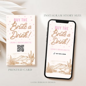 Kaufen Sie die Braut ein Getränk, Let’s Go Girls Bachelorette, Bachelorette Wochenende Venmo-Karte, Venmo-Vorlage, QR-Code-Getränketicket, # 0036-BD