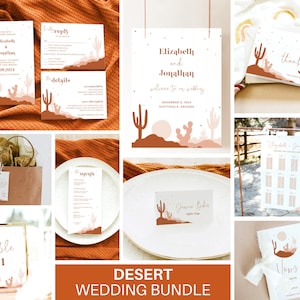Desert Wedding Bundle, Terracotta Wedding, Cactus Invitation Suite, Editable Templates, Instant Download, Templett #0007-WB