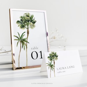 Palm Tree Table Numbers and Place Cards, Beach Wedding seating numbers, Meal Icons, Tropical Wedding, Instant Download, Templett, #0014-TP