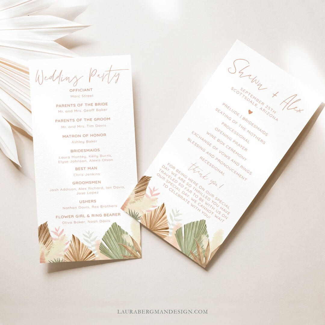 Boho Wedding Program Template: 3.5