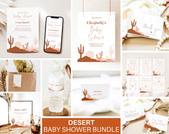 Large Desert Baby Shower Bundle, Invite, Book Request, Welcome Sign, Labels, Games, Favor Tag, Thank You, Instant Download, Templett, 0007