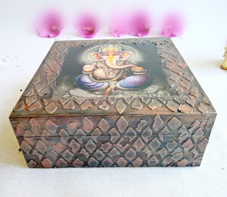 Unique anklets holder Decoupage keepsake box Lord ganesha art box Indian trinket box