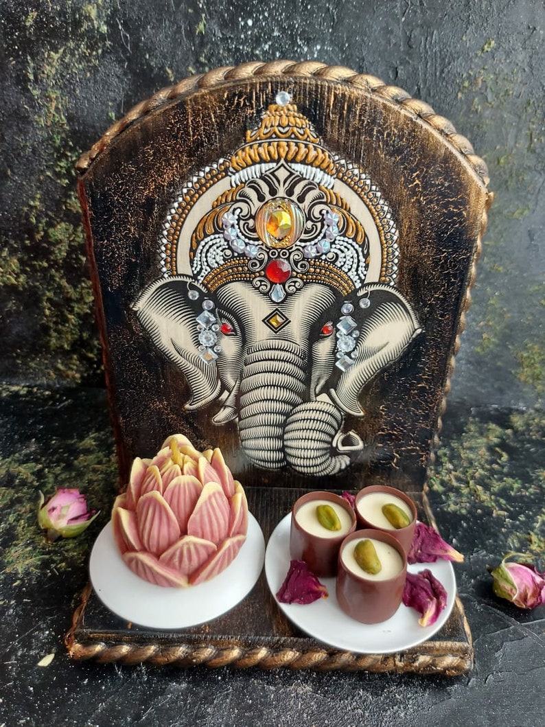 Hindu wall art Ganesha mini altar Wood Namaste simbols Etsy