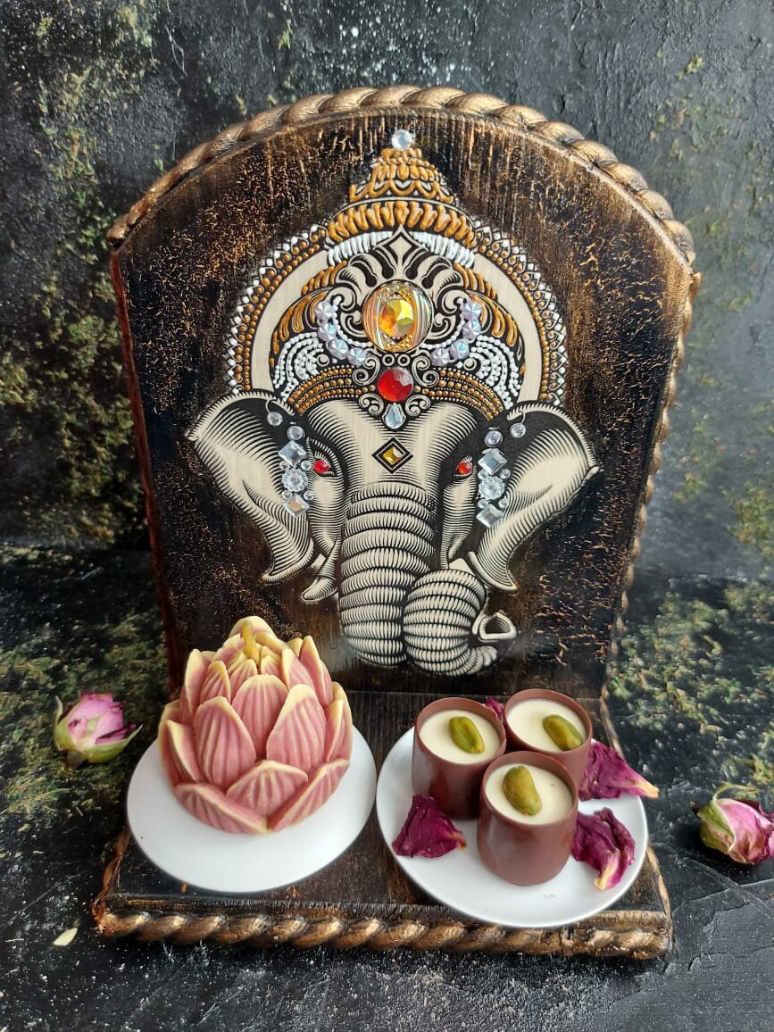 Hindu wall art Ganesha mini altar Wood Namaste simbols Etsy