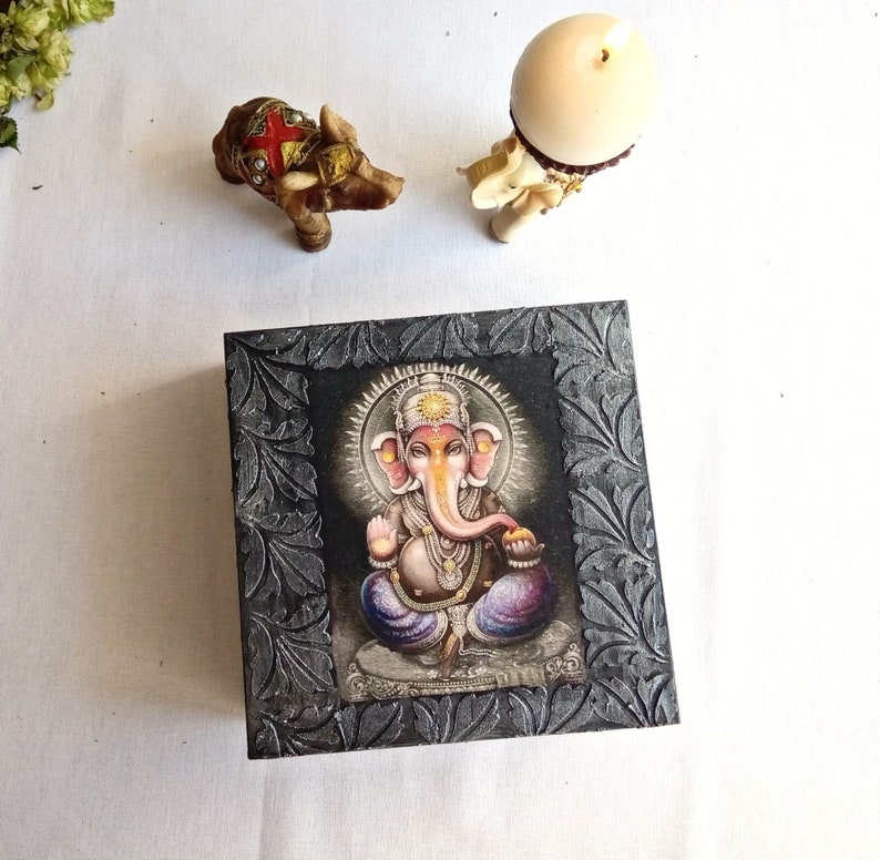 Unique anklets holder Decoupage keepsake box Lord ganesha art box Indian trinket box