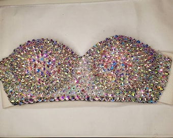 Bralette de diamantes de imitación hecho a mano, hasta la talla E