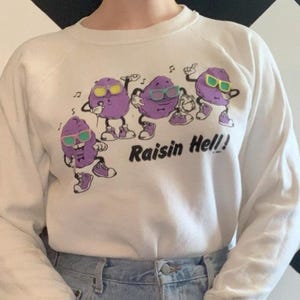 Vintage 1980s California Raisins "Raisin Hell" 1987 Sunglasses Pins Crewneck Sweatshirt