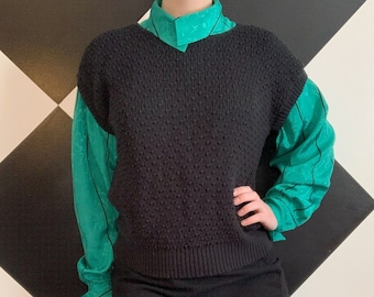Vintage 1980s Black Knitted Sweater Vest