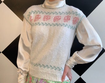Vintage 1980s Home-Made Rose Floral Sweater Vest
