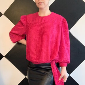 Vintage 1980s Pink Fuchsia Tie Hem Boxy Blouse Top