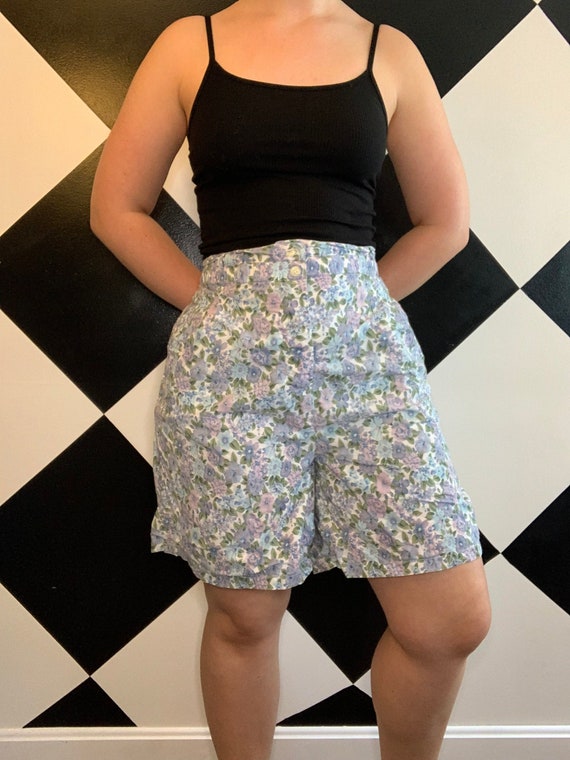 Vintage 1980s Floral Blue Flower Shorts from Krazy