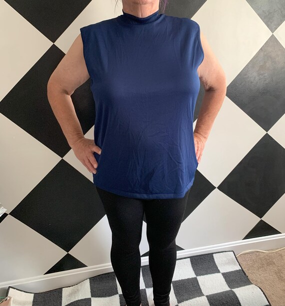 navy blue mock neck top