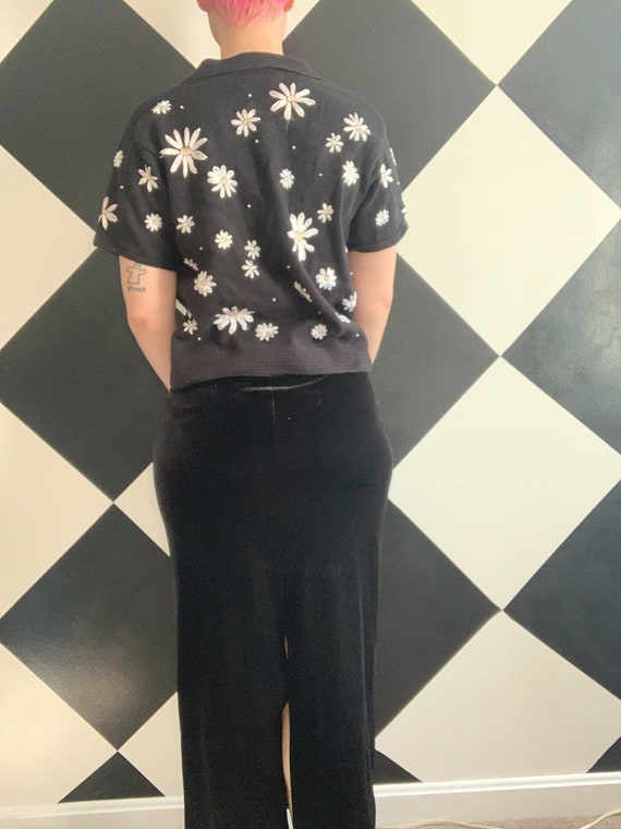 Vintage 1990s Black Velvet Maxi Skirt with Slit i… - image 4