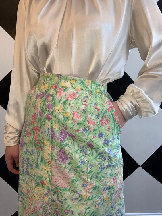 Vintage 1980s Floral Button Down Skirt Spring - image 3