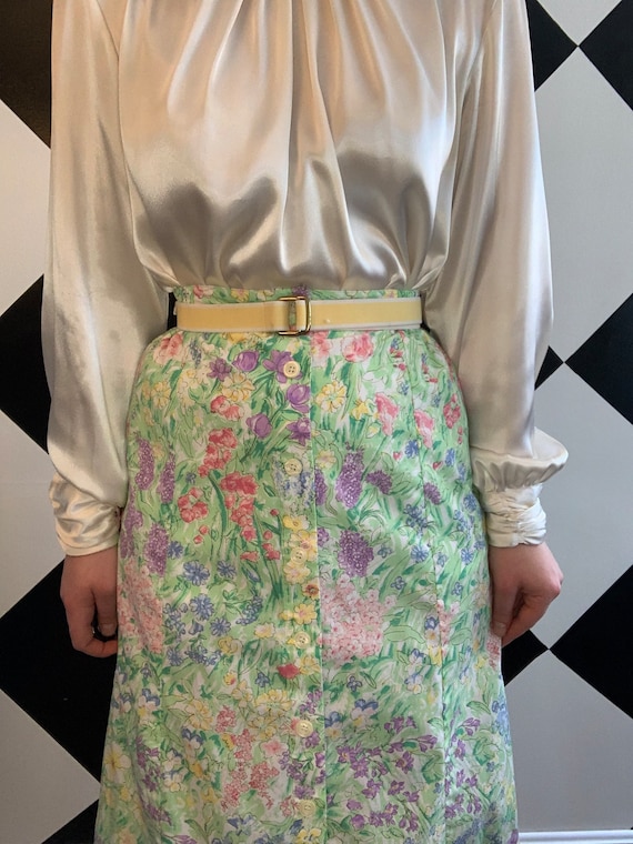 Vintage 1980s Floral Button Down Skirt Spring - image 2