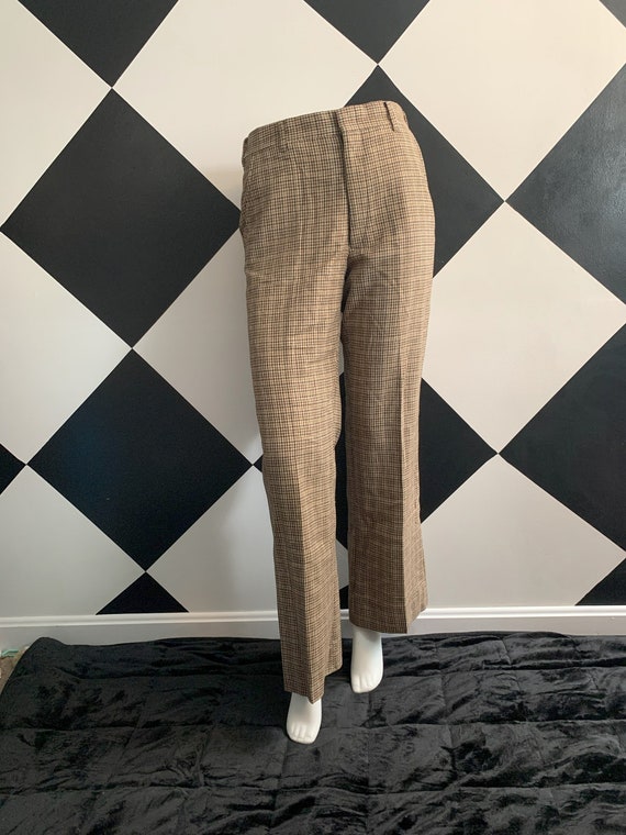 Vintage 1970s Wool Hounds tooth Brown Bell Bottom 