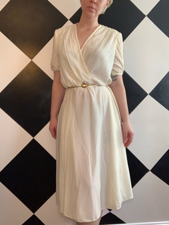 1980s Cream Light Wrap Dress with Paneling Secreta