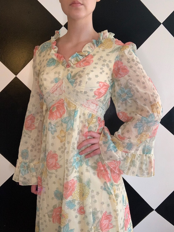 Dreamy Vintage 1970s Bell Sleeve Maxi Full Length… - image 3
