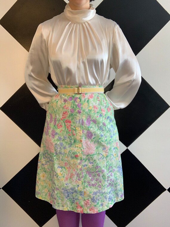 Vintage 1980s Floral Button Down Skirt Spring - image 4