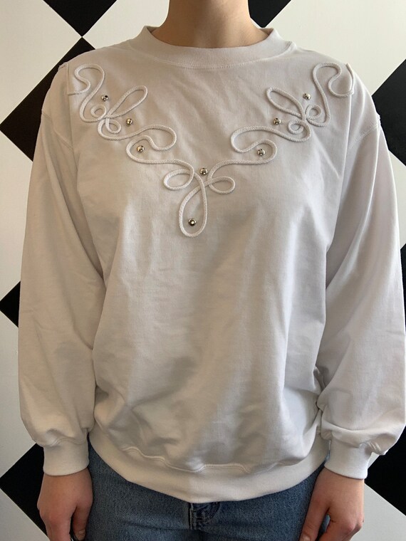 Vintage 1980s White Squiggle Abstract Crewneck Sw… - image 3