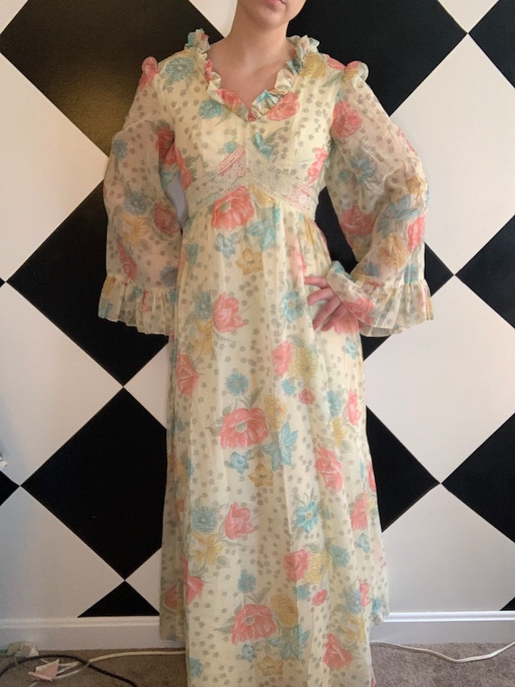 Dreamy Vintage 1970s Bell Sleeve Maxi Full Length… - image 4