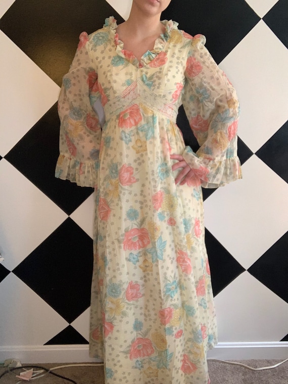 70's Bell Sleeve Cottagecore Floral Maxi Dress main image 0