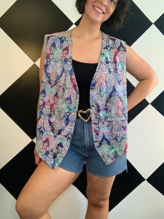 Vintage 1980s Watercolor Floral Vest