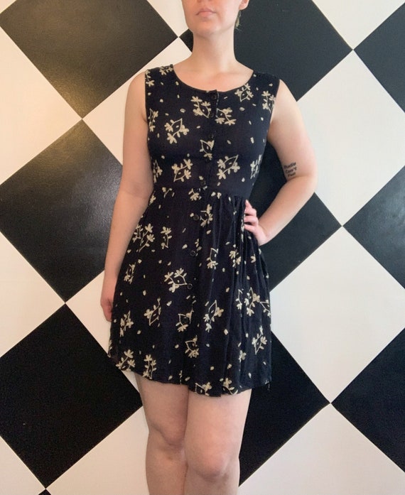 Vintage 1990s Black Floral Micro Mini Sundress