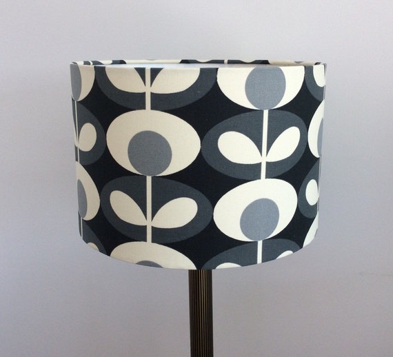 Oval Flower Cool Grey Fabric by Orla Kiely Lampshade Ceiling pic pic