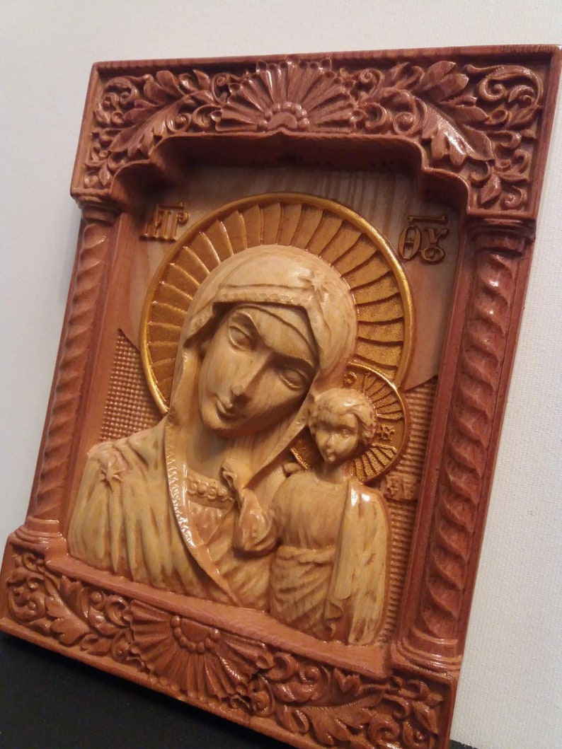 Carved  icon Tihvin God of Mother image 3