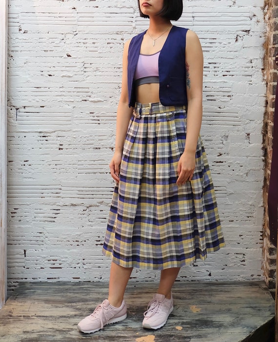 Vintage skirt 1980s 1990s, High waisted, Plaid, s… - image 3