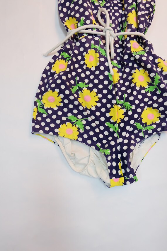 Amazing Vintage 1960s Swimsuit, Floral, polka dot… - image 2