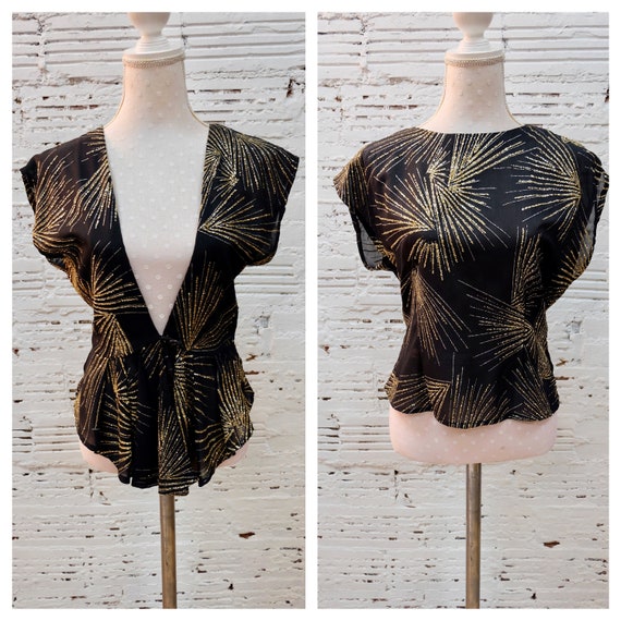 Vintage black gold blouse, 1970s, Disco, disco, de