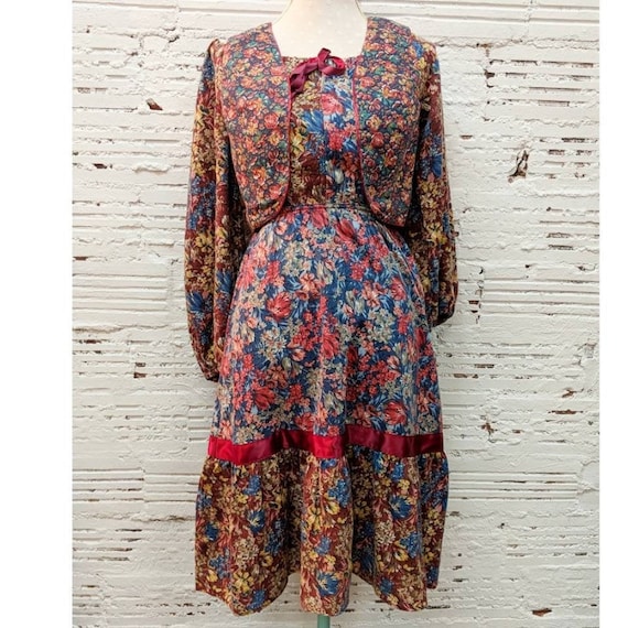 peasant boho dress set, prairie peasant 1970s 1960
