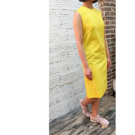 Mid Century Yellow polka dot dress, summer dress,… - image 1