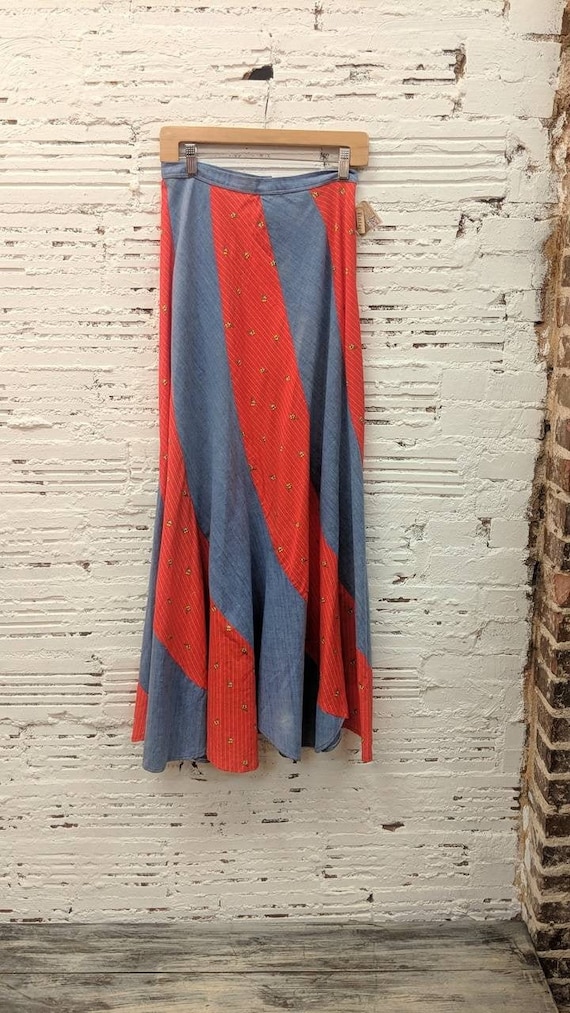 Denim panel 1960s jean skirt, 1990s 1970s, hippie… - image 1