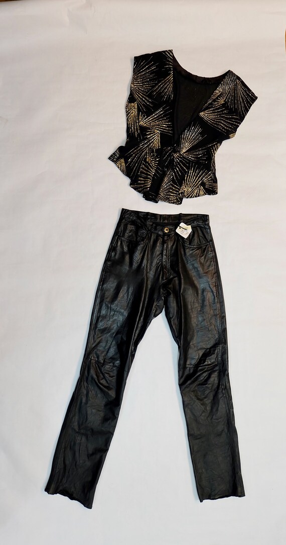 Vintage tight leather pants, Black leather, small… - image 3