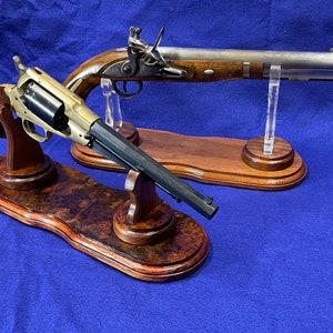 Beautiful and Innovative Gun Pistol Stand Rack of Walnut and Acrylic, Adjustable