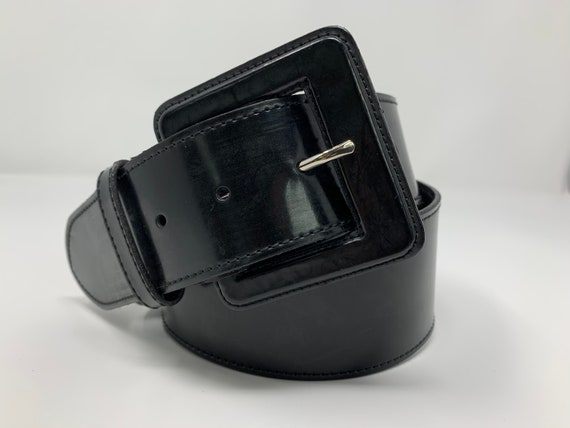 Vintage High Waisted Black Leather Belt, Genuine L