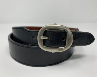 Vintage Ralph Lauren Black Leather Belt, High Waisted Black Leather Belt, Genuine Leather Belt, Vintage Black Leather Belt