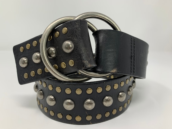 Vintage Studded Black Leather Belt, Vintage Belt,