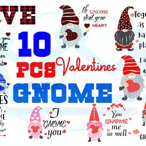 10pcs San Valentino GNOME Bundle svg, eps, png, dxf Download istantaneo, SVG per Cricut e Silhouette.