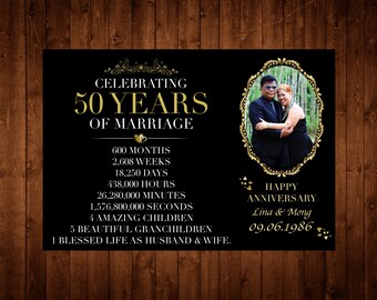 50 Years Anniversary Digital Print, Personalized Photo Art Collage - Custom Photo Gift - Custom Picture Collage