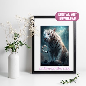 White Tiger Print | Digital Download | Printable | Animal Print | Bedroom Tiger Wall Art | Living Room Tiger Wall Art | Fantasy
