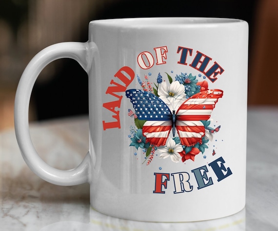 Land of the Free Coffee Mug | Fourth of July | American Flag | Butterfly |  Coffee Cup Gift | 15oz Coffee Cup | U.S. Independence Day - Etsy
