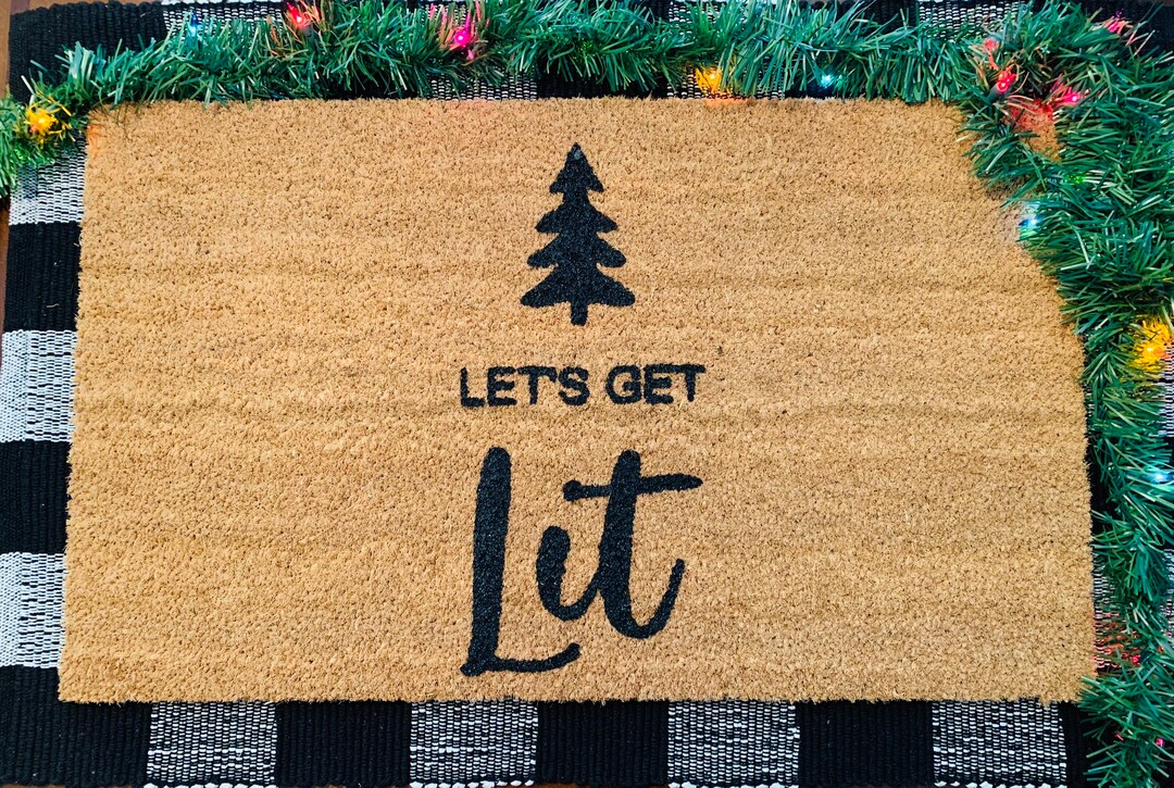 Lets Get Lit Christmas Doormat Holiday Doormat Custom Hand Painted lets-get-lit-christmas-doormat-holiday-doormat-custom-hand-painted